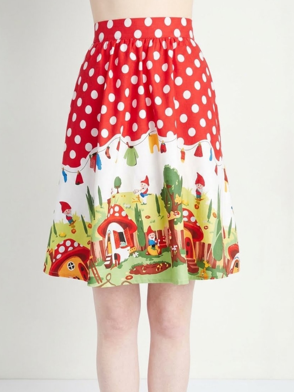Modcloth x Retrolicious Mushroom Gnome Sweet Gnome Midi Skirt Red Polka Dot-S